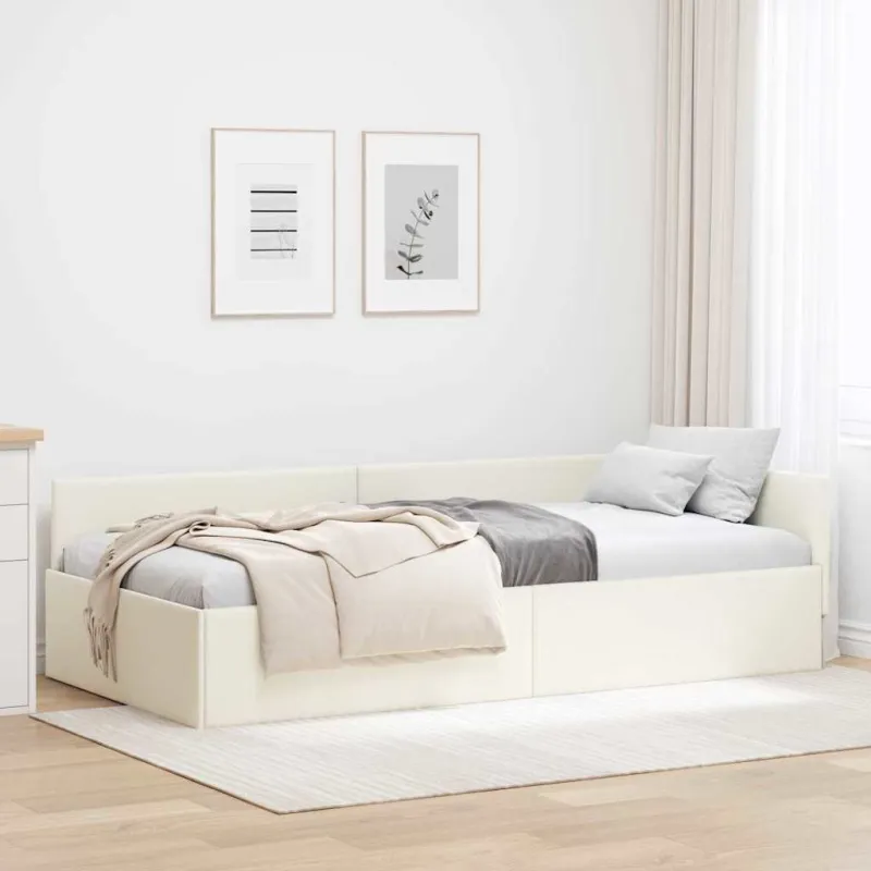 Kampinė lovos konstrukcija Kreminė 80 cm x 200 cm Aksomas