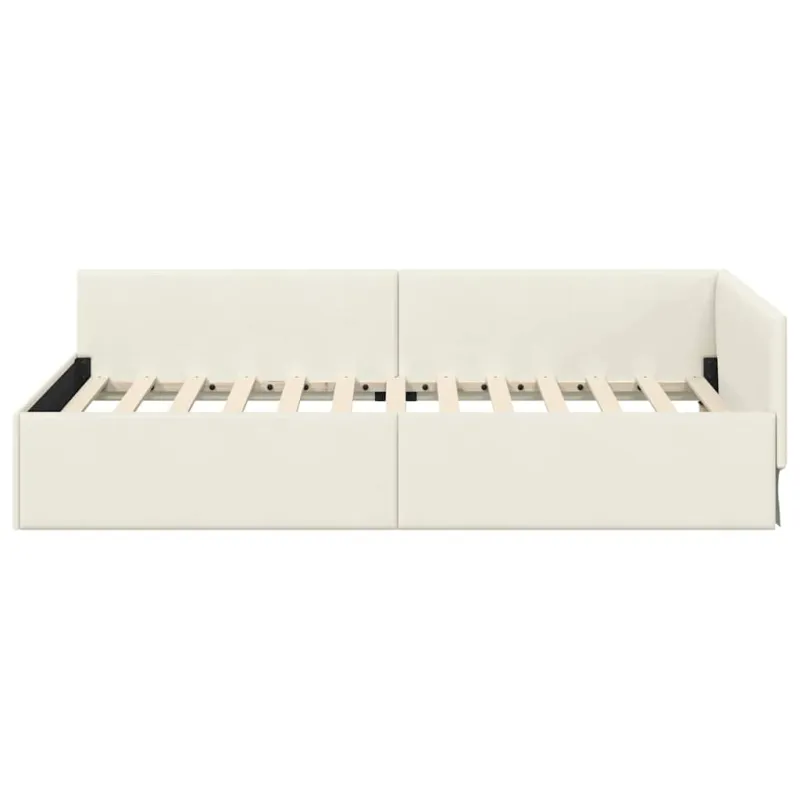 Kampinė lovos konstrukcija Kreminė 80 cm x 200 cm Aksomas