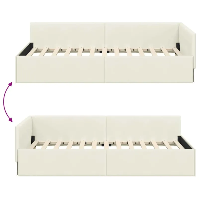 Kampinė lovos konstrukcija Kreminė 80 cm x 200 cm Aksomas