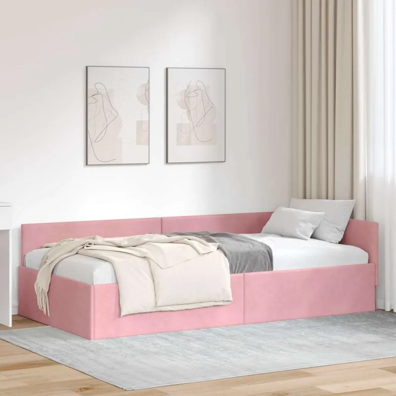 Kampinė lovos konstrukcija Rožinė 100 cm x 200 cm Aksomas