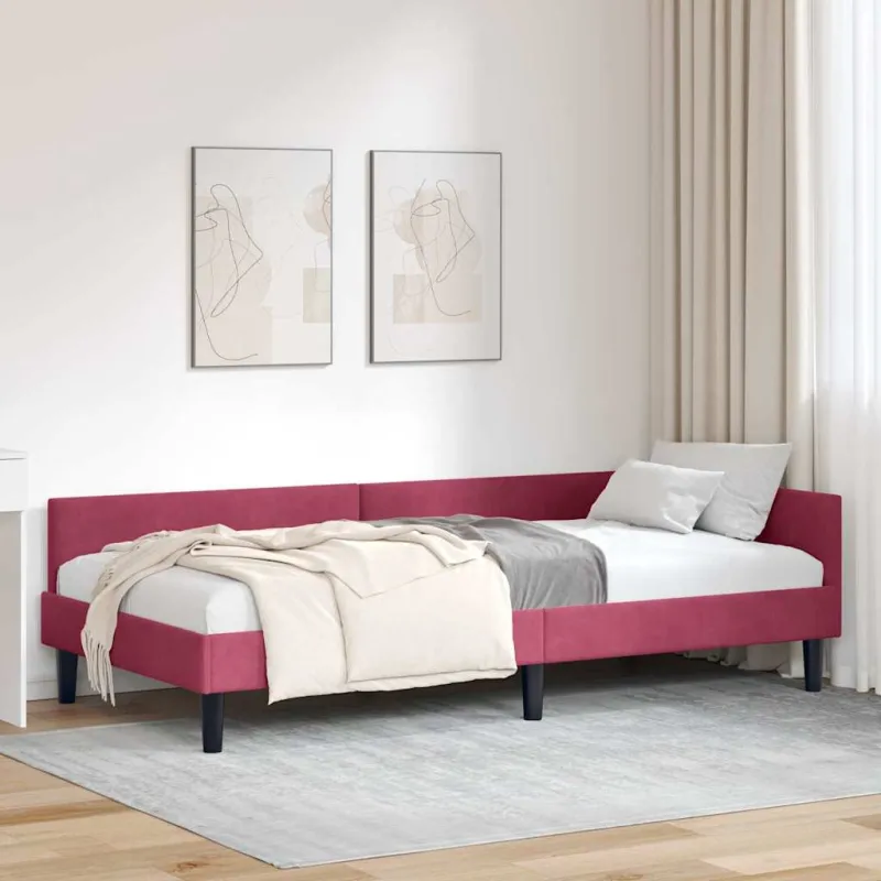Kampinė lovos konstrukcija Vyno raudona 90 cm x 200 cm Aksomas