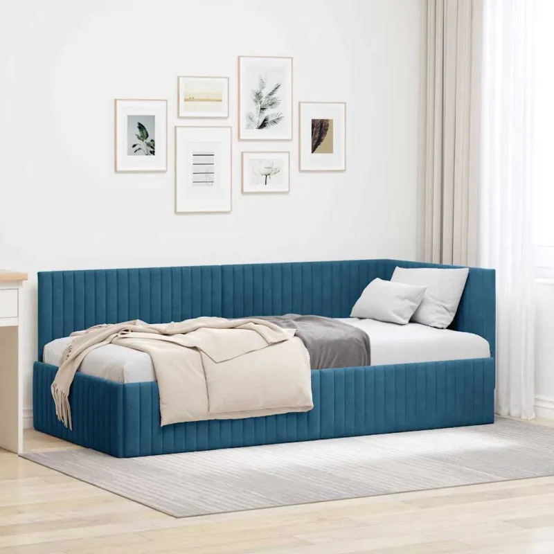 Kampinė lovos konstrukcija Mėlyna 90 cm x 190 cm Aksomas