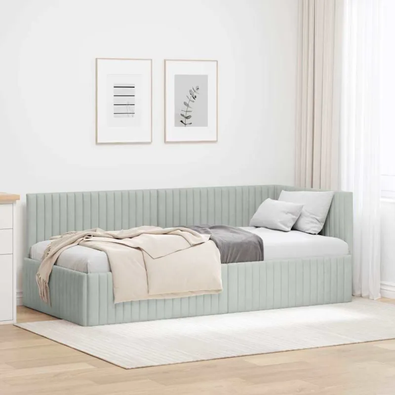 Kampinė lovos konstrukcija Šviesiai pilka 90 cm x 190 cm