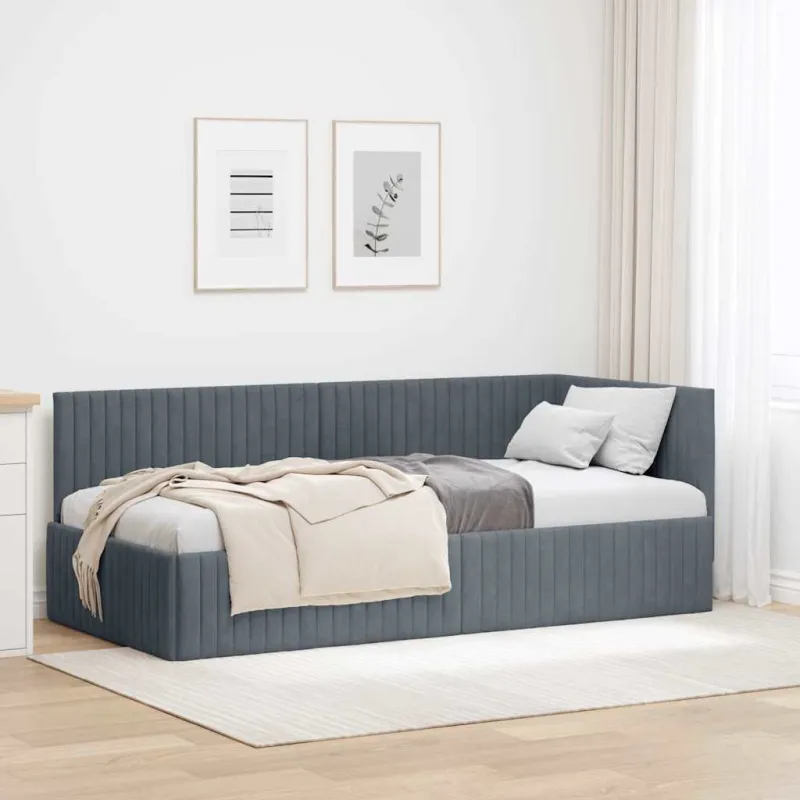 Kampinė lovos konstrukcija Tamsiai pilka 90 cm x 190 cm Aksomas