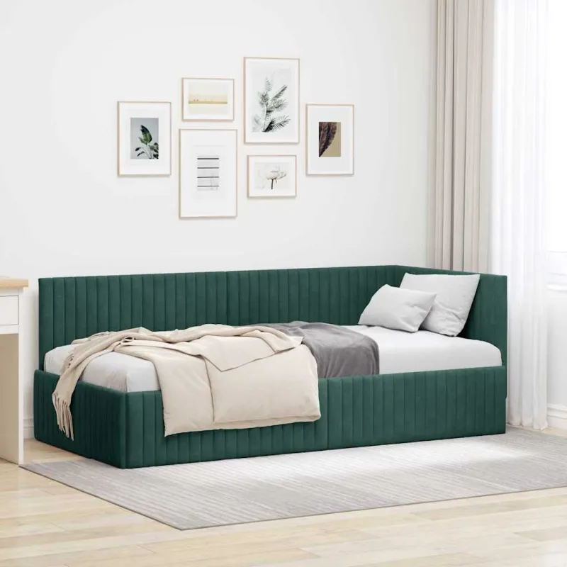 Kampinė lovos konstrukcija Tamsiai žalia 90 cm x 190 cm Aksomas