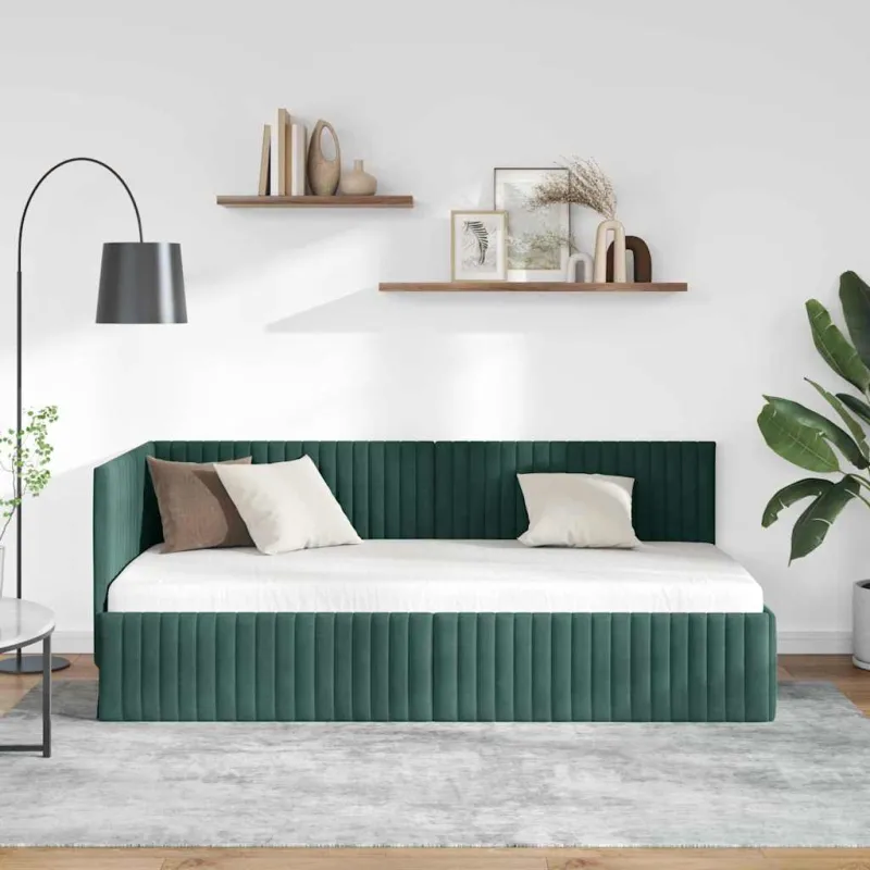 Kampinė lovos konstrukcija Tamsiai žalia 90 cm x 190 cm Aksomas