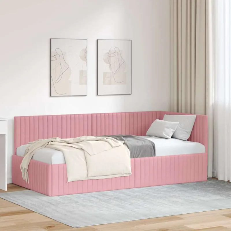 Kampinė lovos konstrukcija Rožinė 90 cm x 190 cm Aksomas