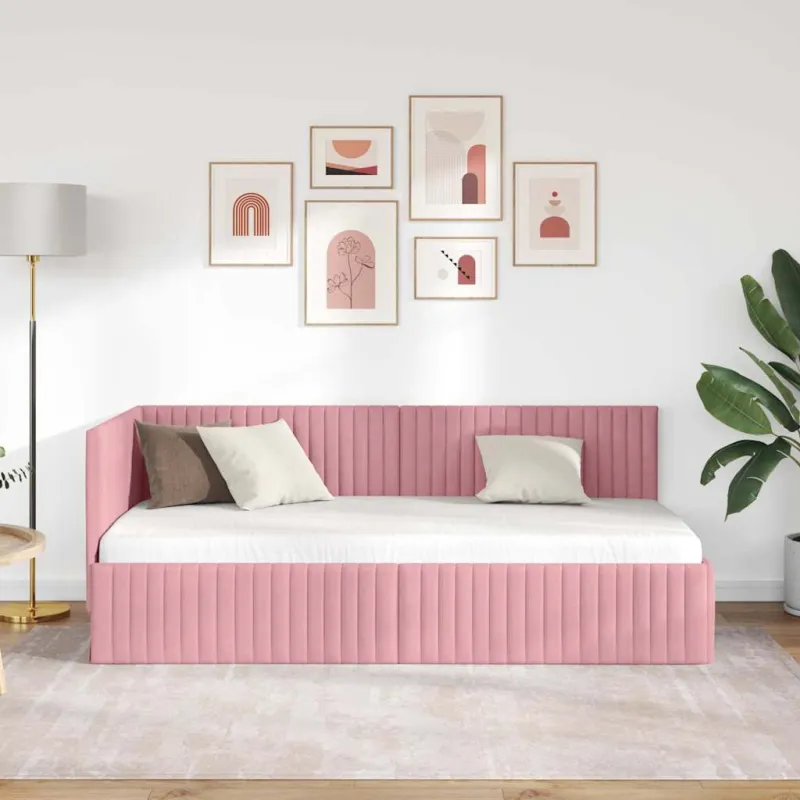 Kampinė lovos konstrukcija Rožinė 90 cm x 190 cm Aksomas