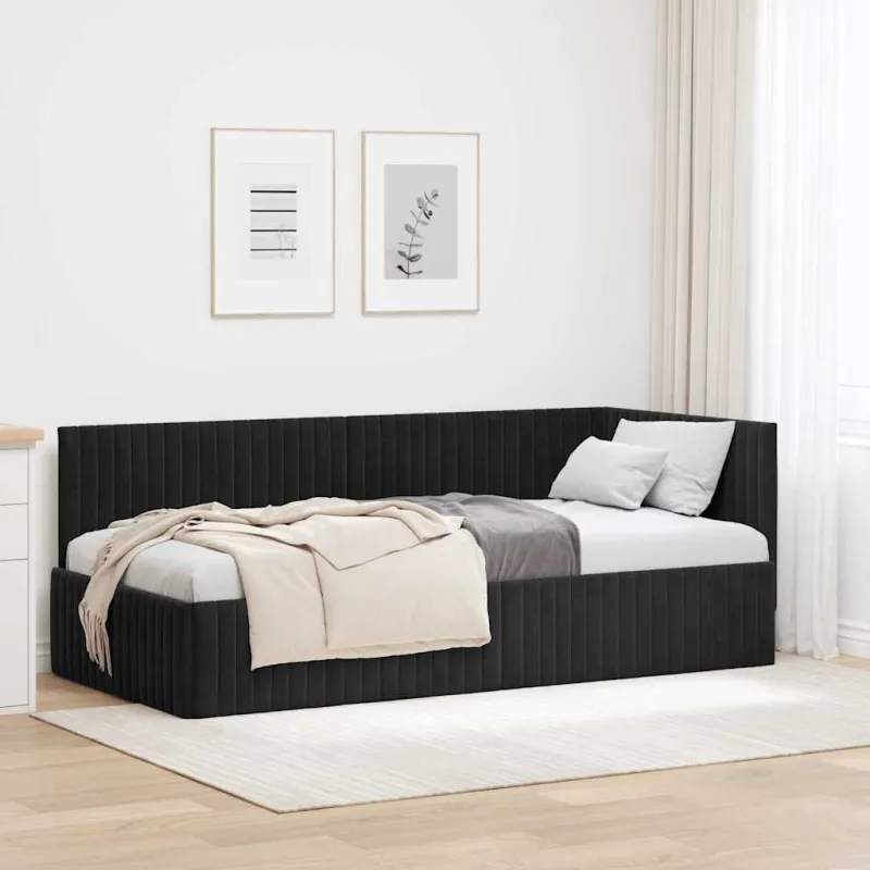 Kampinė lovos konstrukcija Juoda 90 cm x 190 cm Aksomas