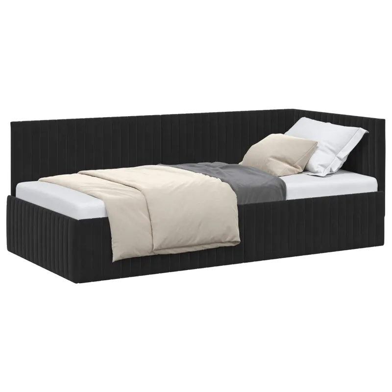 Kampinė lovos konstrukcija Juoda 90 cm x 190 cm Aksomas