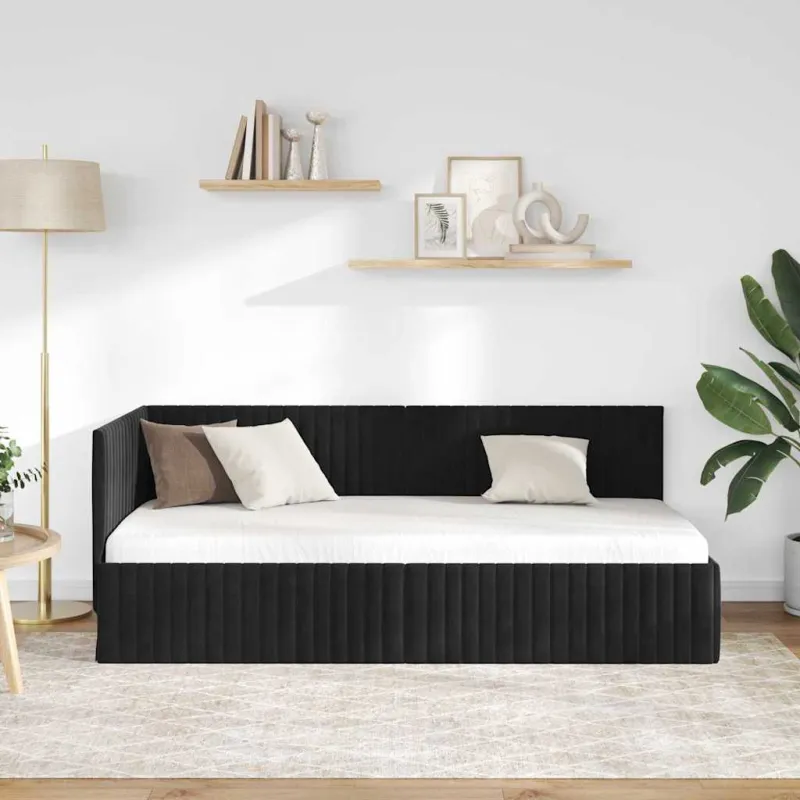 Kampinė lovos konstrukcija Juoda 90 cm x 190 cm Aksomas