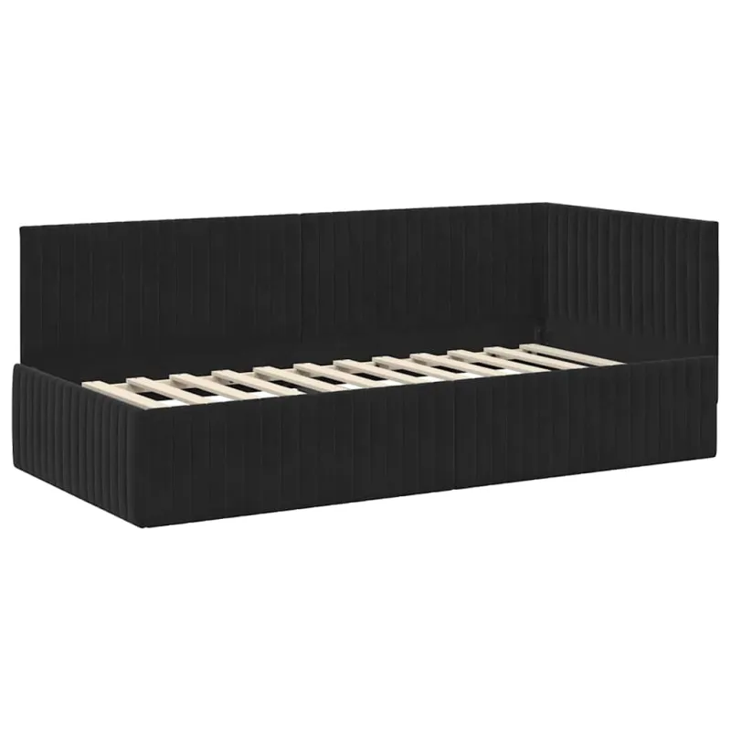 Kampinė lovos konstrukcija Juoda 90 cm x 190 cm Aksomas