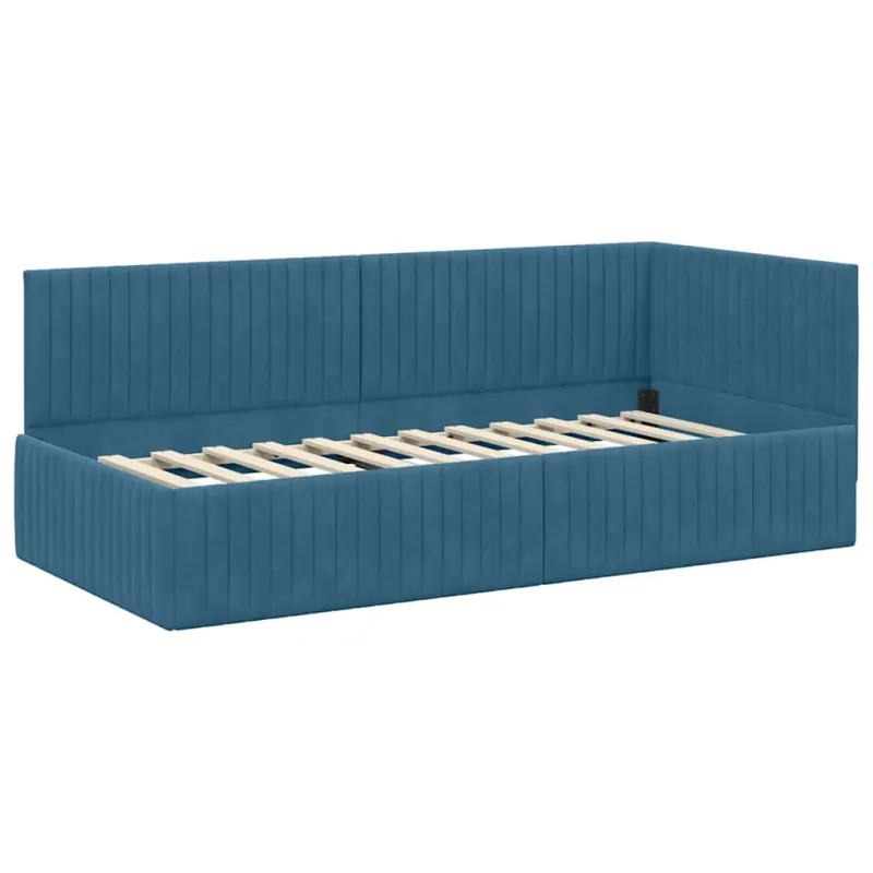 Kampinė lovos konstrukcija Mėlyna 90 cm x 200 cm Aksomas