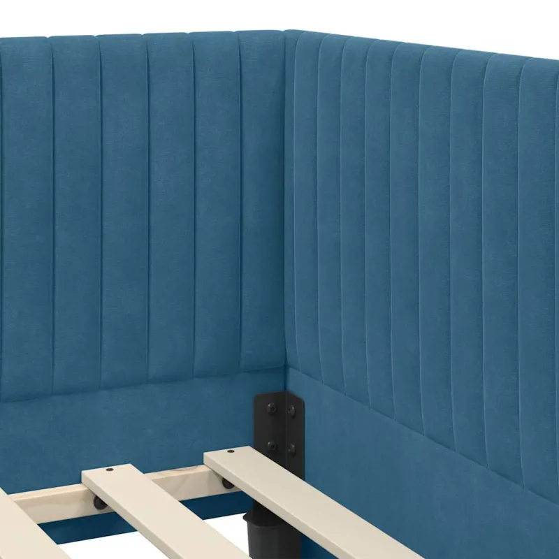 Kampinė lovos konstrukcija Mėlyna 90 cm x 200 cm Aksomas