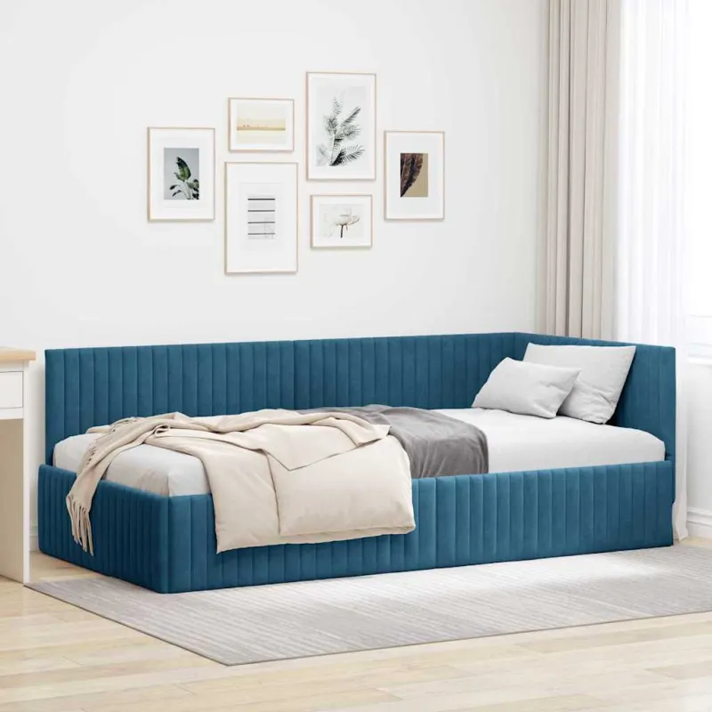 Kampinė lovos konstrukcija Mėlyna 100 cm x 200 cm Aksomas