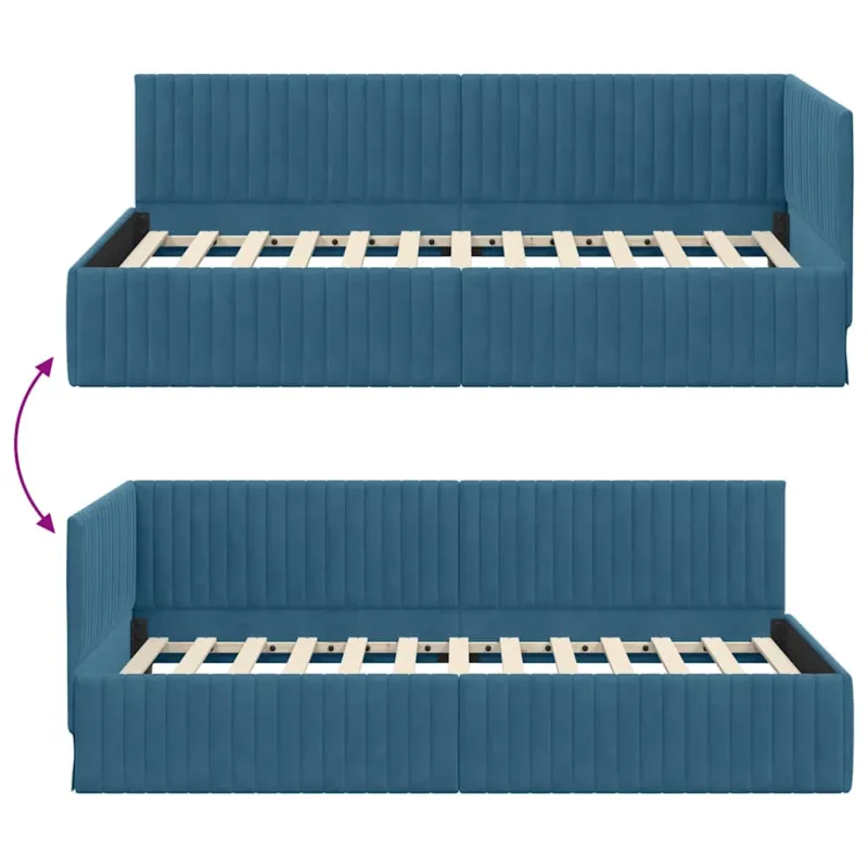 Kampinė lovos konstrukcija Mėlyna 100 cm x 200 cm Aksomas