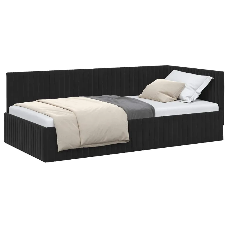 Kampinė lovos konstrukcija Juoda 100 cm x 200 cm Aksomas