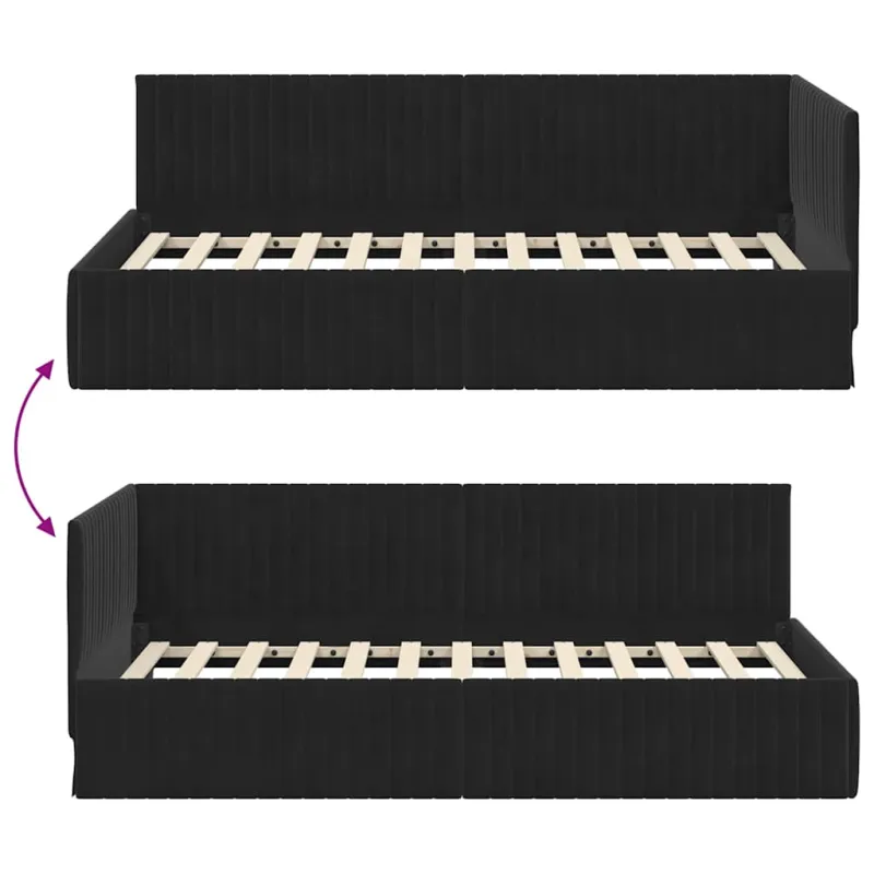 Kampinė lovos konstrukcija Juoda 100 cm x 200 cm Aksomas