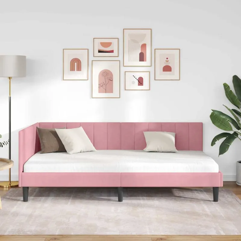 Kampinė lovos konstrukcija Rožinė 90 cm x 190 cm Aksomas