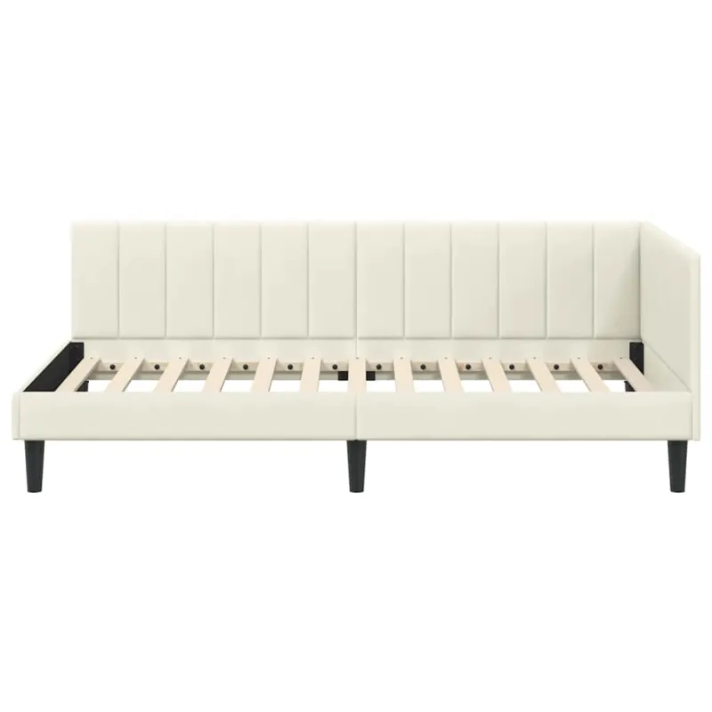 Kampinė lovos konstrukcija Kreminė 90 cm x 200 cm Aksomas