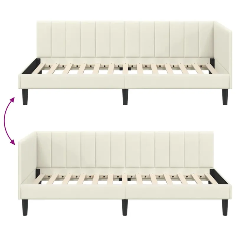 Kampinė lovos konstrukcija Kreminė 90 cm x 200 cm Aksomas
