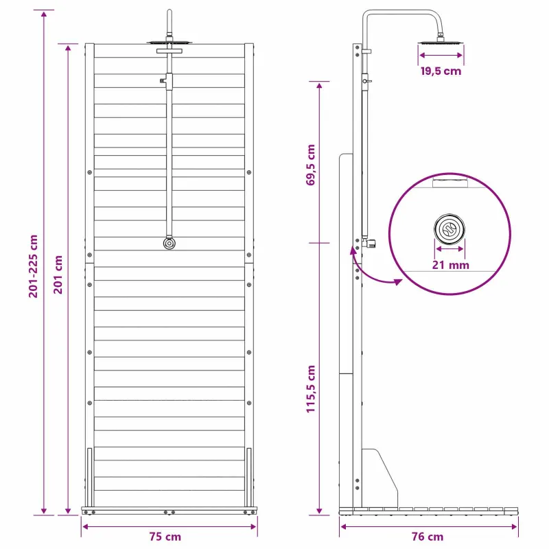 Lauko dušas 225 cm Natūrali