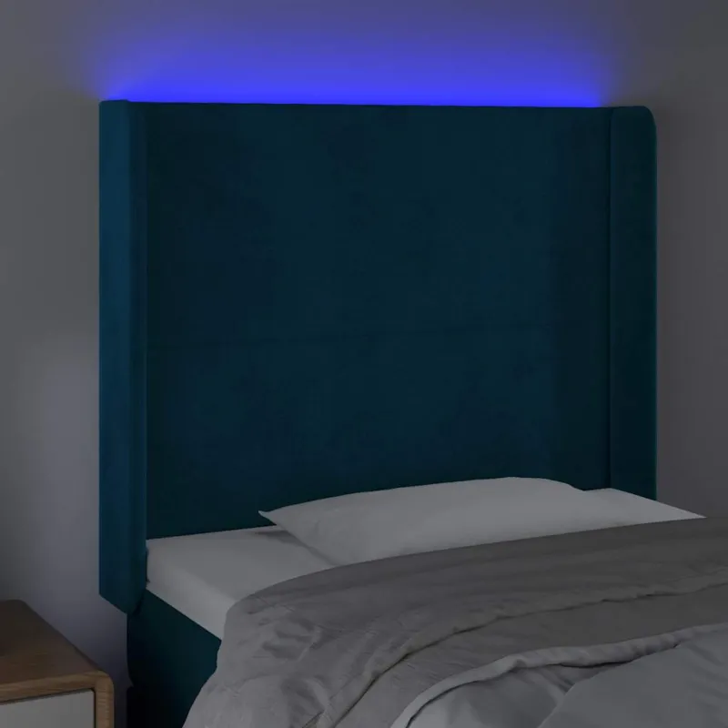 Galvūgalis su LED, tamsiai mėlynas, 83x16x118/128cm, aksomas