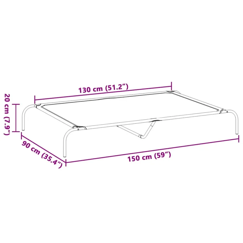 paaukštinta šunų lova, pilka 150x90x20 cm tekstilės ir plieno