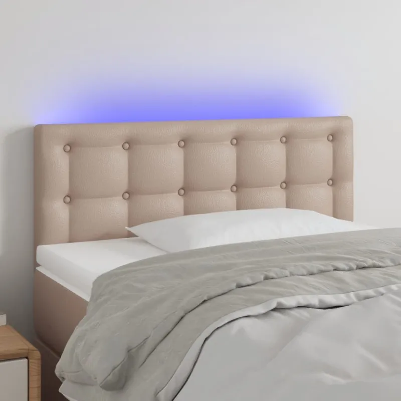 Galvūgalis su LED, kapučino spalvos, 90x5x78/88cm, dirbtinė oda