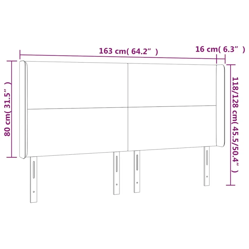 Galvūgalis su LED, tamsiai mėlynas, 163x16x118/128cm, aksomas