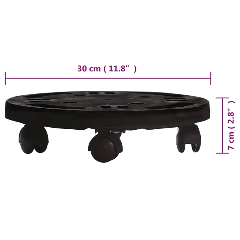 Augalų padėklas su ratukais, juodas, 30cm skersmens, 170kg