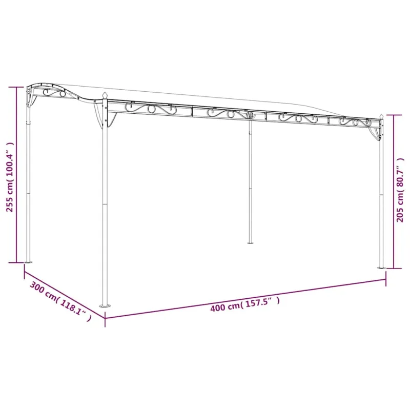 Stoginė, antracito spalvos, 4x3m, audinys ir plienas, 180g/m²