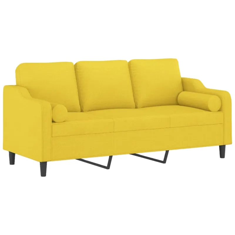 Trivietė sofa su pagalvėlėmis, šviesiai geltona, 180cm, audinys