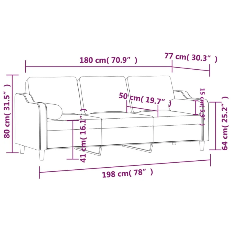 Trivietė sofa su pagalvėlėmis, šviesiai geltona, 180cm, audinys