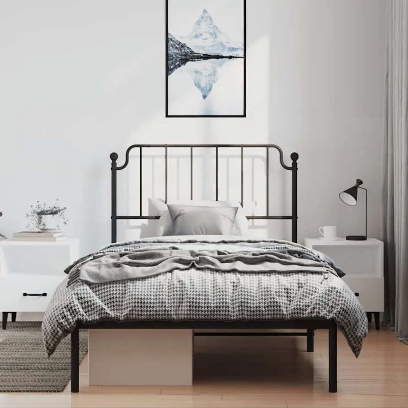 Metalinis lovos rėmas su galvūgaliu, juodos spalvos, 100x190cm