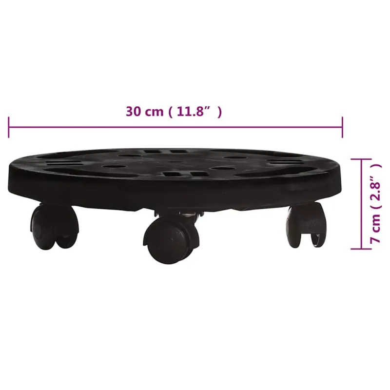 Augalų padėklai su ratukais, 2vnt., juodi, 30cm, 170kg
