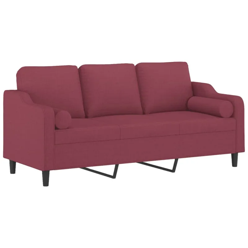 Trivietė sofa su pagalvėlėmis, raudonojo vyno, 180cm, audinys