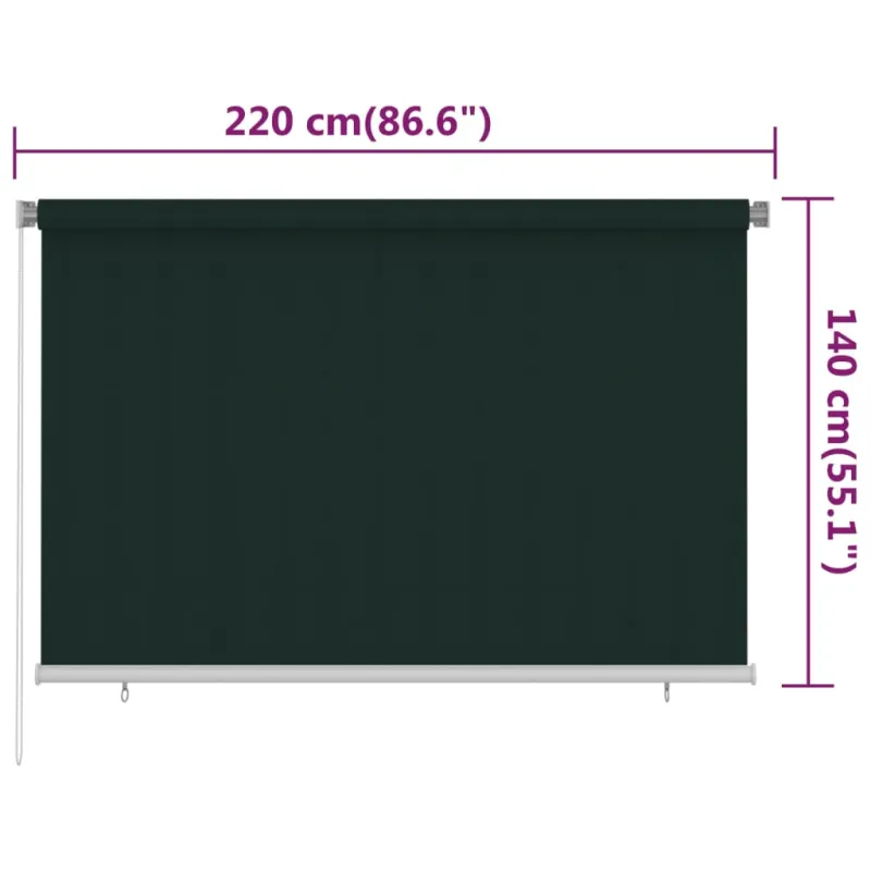 Lauko roletas, tamsiai žalios spalvos, 220x140cm, HDPE