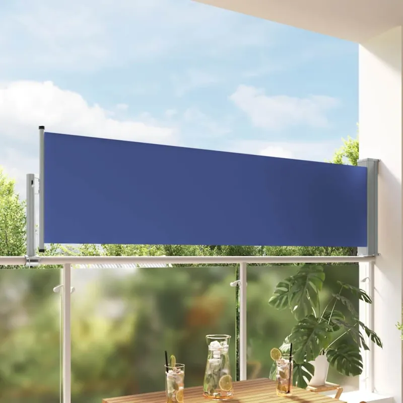 Ištraukiama šoninė kiemo pertvara, mėlynos spalvos, 80x300cm
