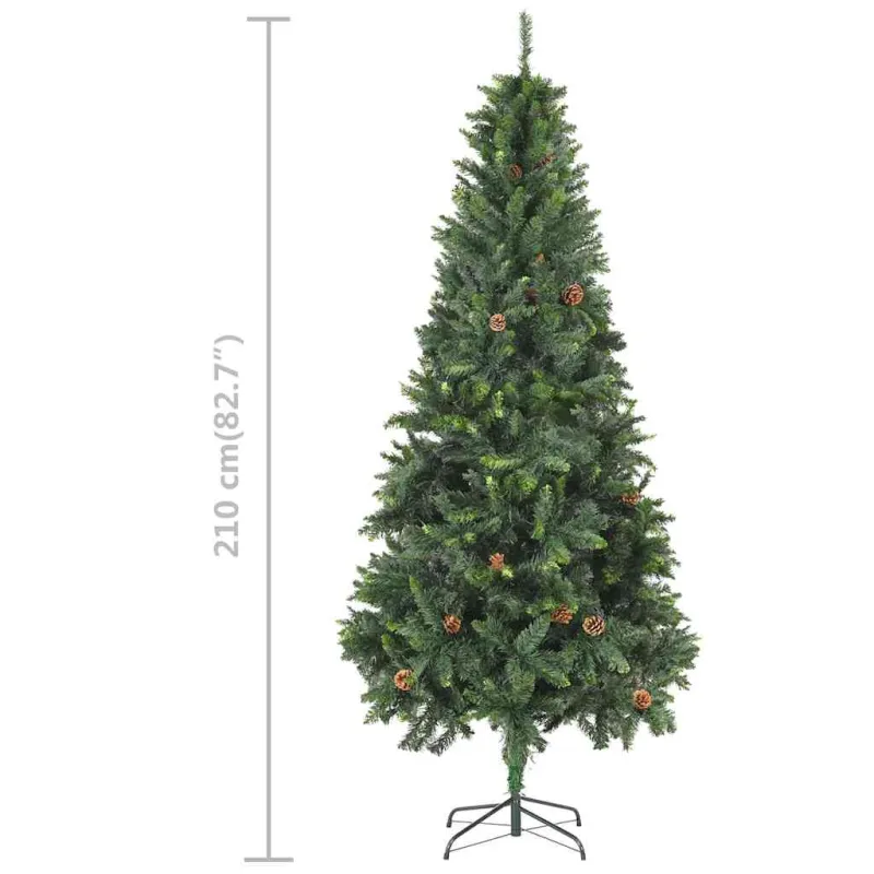 Dirbtinė Kalėdų eglutė su žaisliukais ir kankorėžiais, 210cm