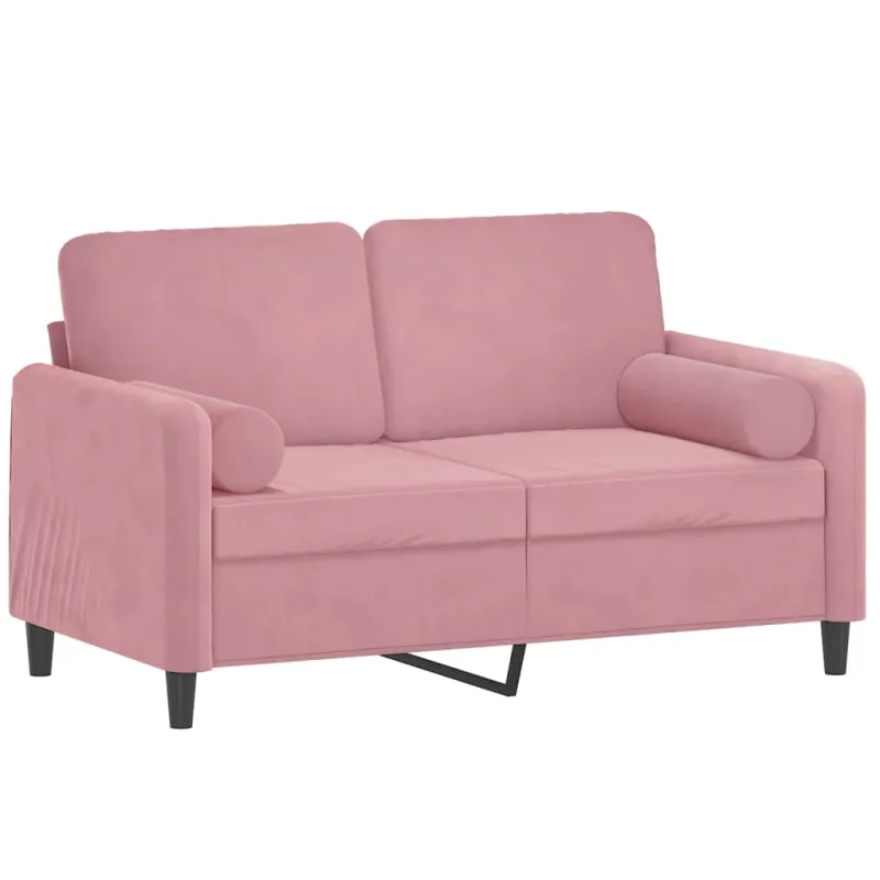 Dvivietė sofa su pagalvėlėmis, rožinės spalvos, 120cm, aksomas