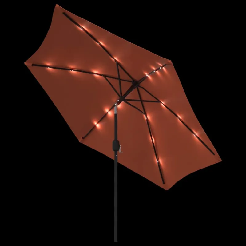 Sodo skėtis su LED ir plieniniu stulpu, terakota, 300cm