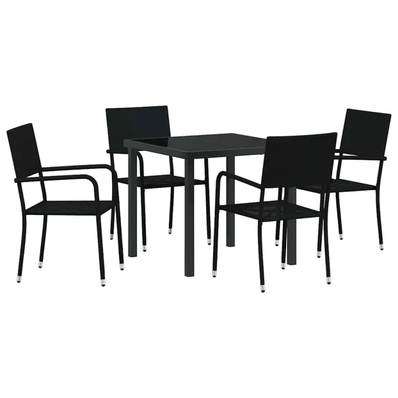 Sodo valgomojo komplektas su pagalve 5 pcs Juoda poliratanas