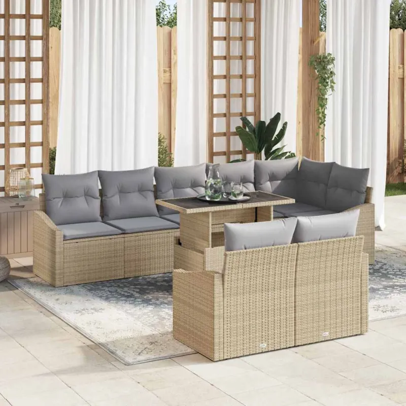 Sodo Sofų Rinkinys su pagalve 9 pcs Bežinė ir šviesiai pilka