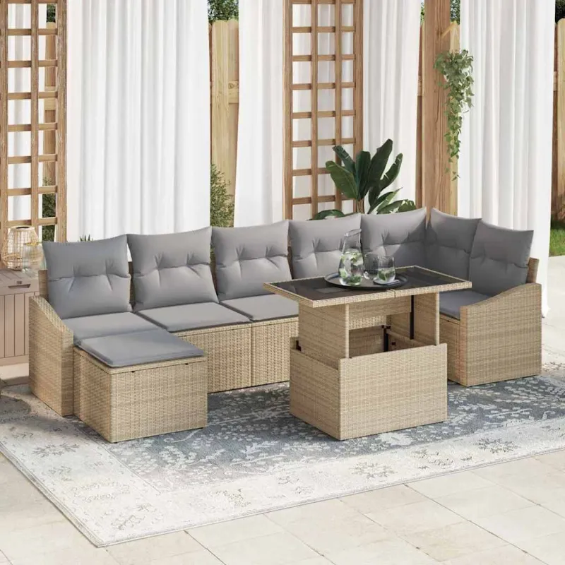 Sodo Sofų Rinkinys su pagalve 8 pcs Bežinė ir šviesiai pilka
