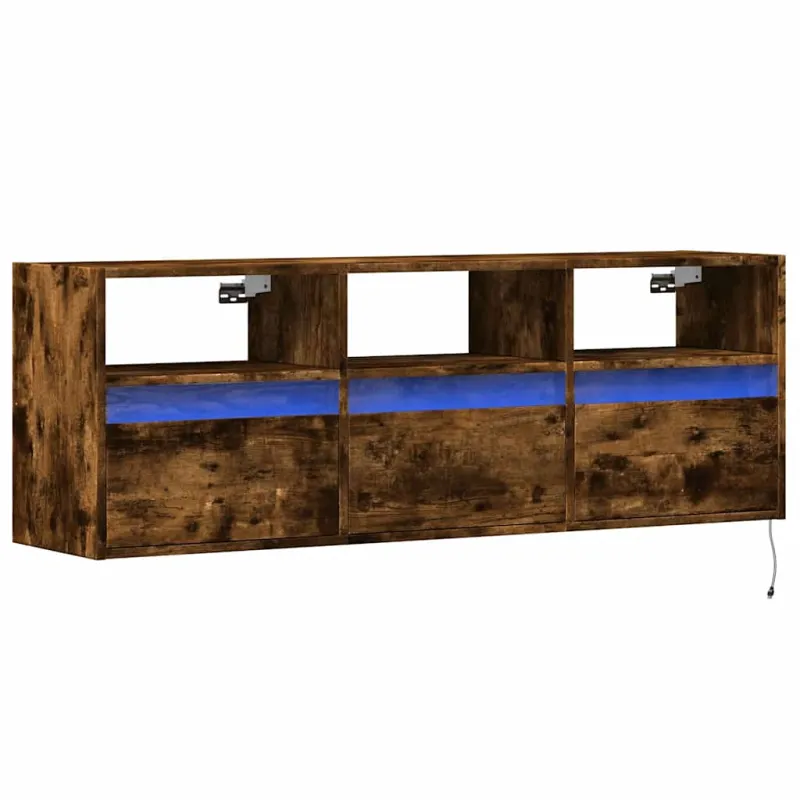 Sieninė TV spintelė su LED lemputėmis, dūminė, 130x31x45 cm