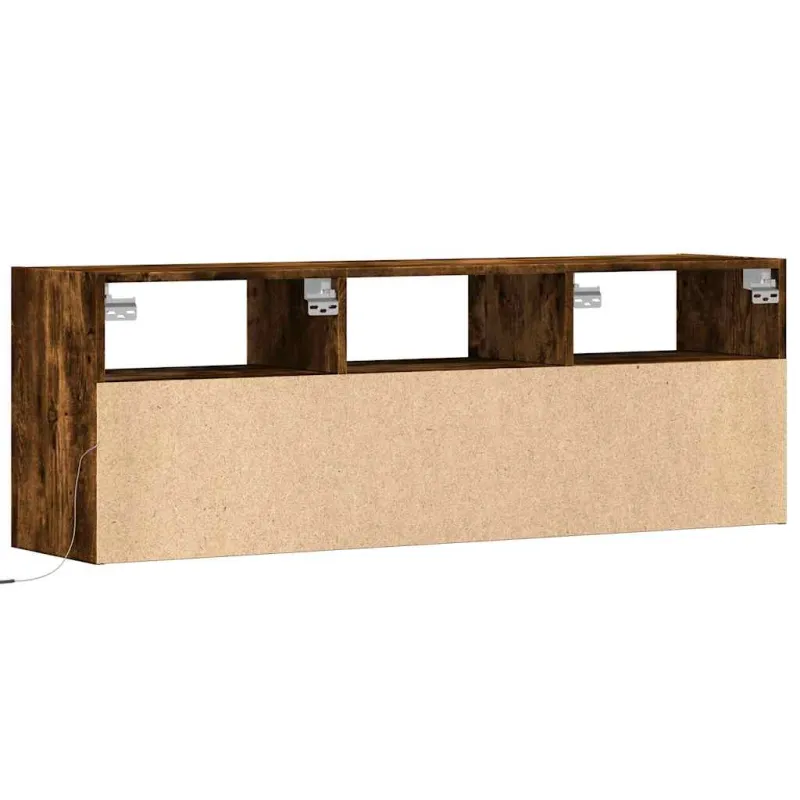 Sieninė TV spintelė su LED lemputėmis, dūminė, 130x31x45 cm