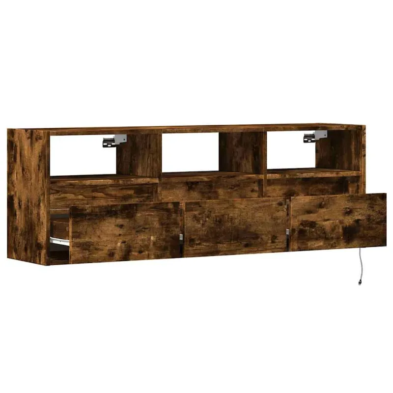 Sieninė TV spintelė su LED lemputėmis, dūminė, 130x31x45 cm