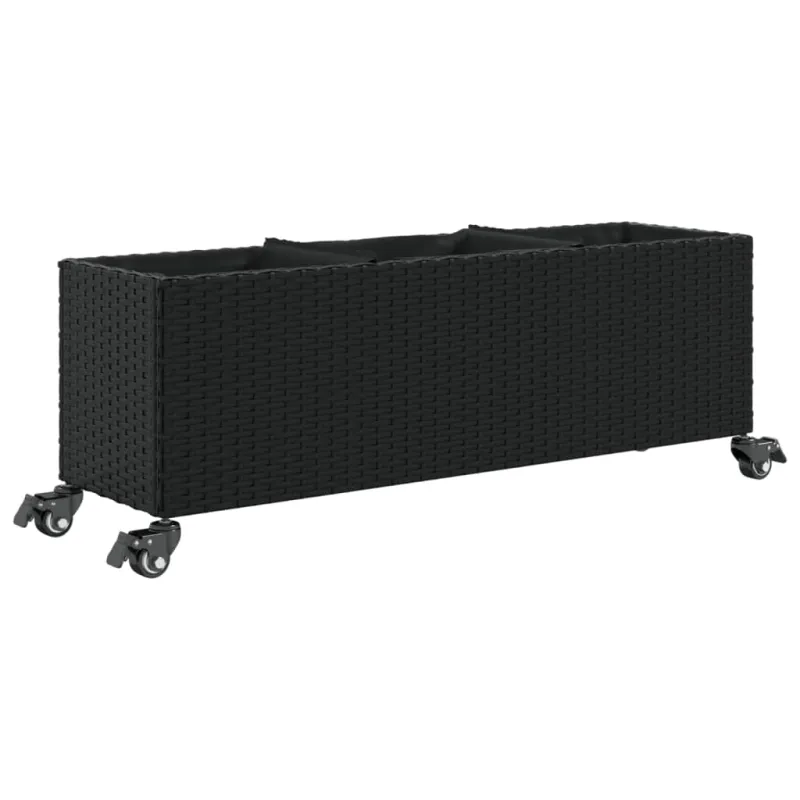 Sodo loveliai su ratukais, 2vnt., juodi, 107x32x38cm, ratanas