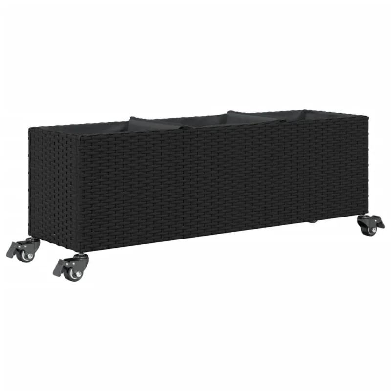 Sodo loveliai su ratukais, 2vnt., juodi, 107x32x38cm, ratanas